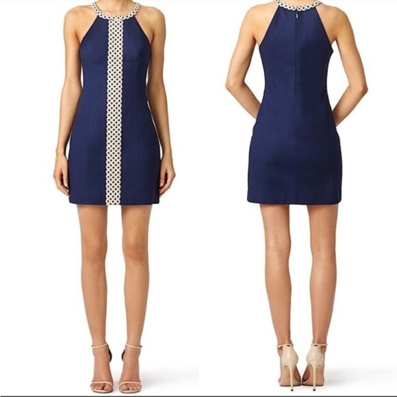 Lilly Pulitzer Dresses & Skirts - Lilly Pulitzer Women's Navy / Gold Sasha Halter Shift Dress Size 4